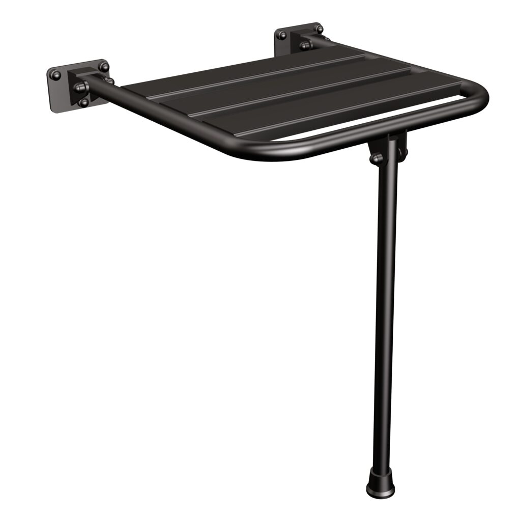 Siedzisko (krzesełko) prysznicowe metalowe składane z podporą ANDEX Bez Barier 837NG stal nierdzewna czarny