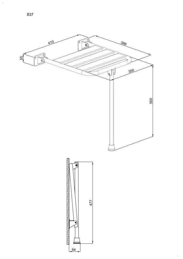 Siedzisko (krzesełko) prysznicowe metalowe składane z podporą ANDEX Bez Barier 837NG stal nierdzewna czarny