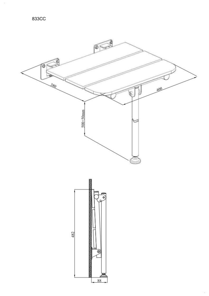 Siedzisko prysznicowe z podporą składane ANDEX Bez Barier 833CC stal nierdzewna polerowana