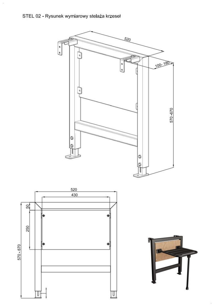 Stelaż podtynkowy do montażu krzesełka lub siedziska ANDEX Bez Barier STEL02