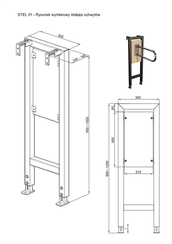 Stelaż podtynkowy do montażu uchwytów półokrągłych ANDEX Bez Barier STEL01