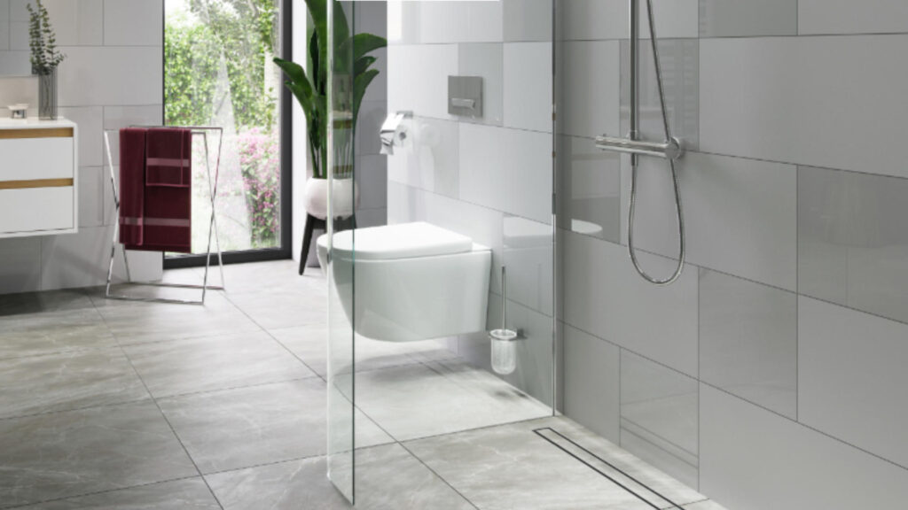 Stilio odpływ liniowy 90 cm z kołnierzem ruszt do wypełnienia płytką, stal nierdzewna