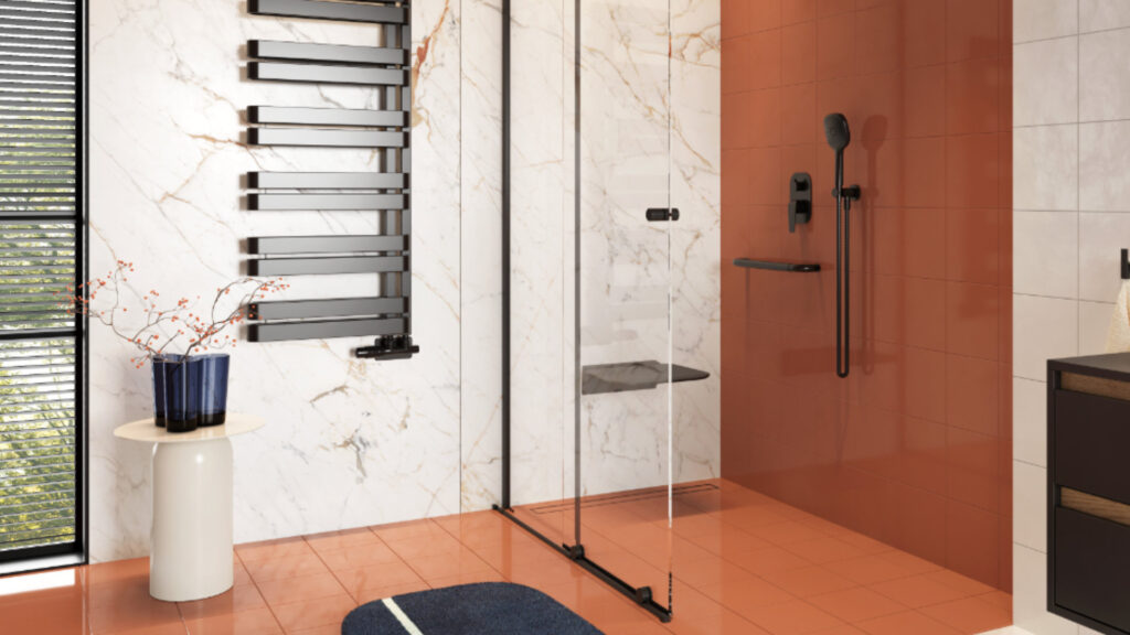 Stilio odpływ liniowy 90 cm z kołnierzem ruszt do wypełnienia płytką, czarny mat