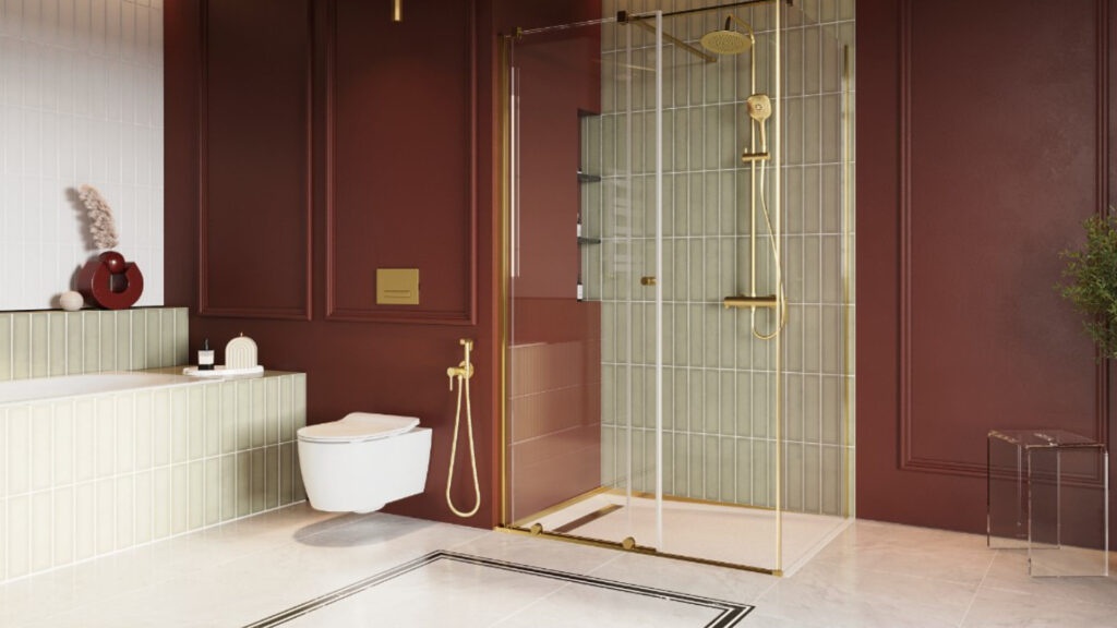 Stilio odpływ liniowy 60 cm z kołnierzem ruszt dekoracyjny, złoty szczotkowany