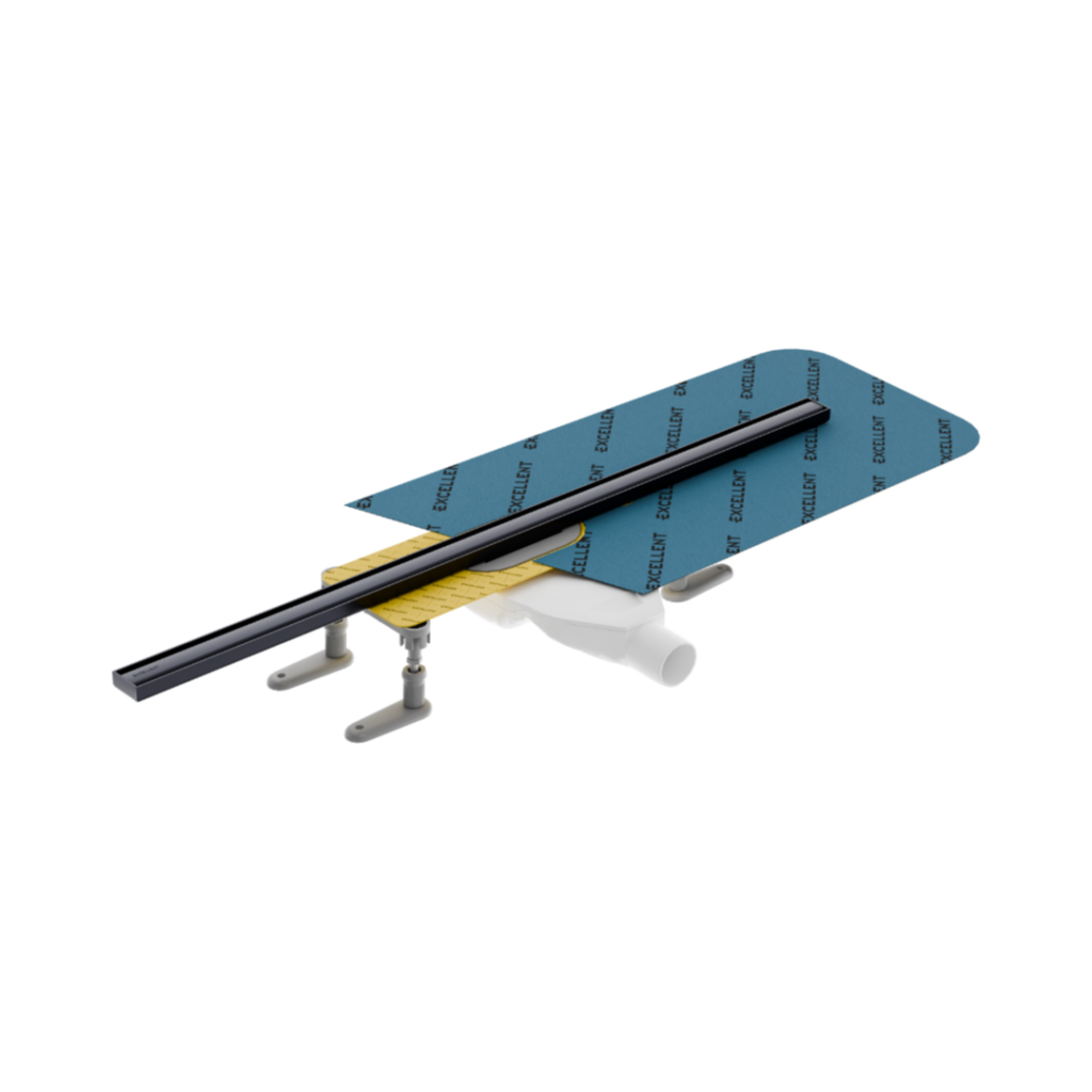 Stilio Slim odpływ liniowy 70 cm, baza z syfonem, mankiet uszczelniający, ruszt dekoracyjny, grafit szczotkowany