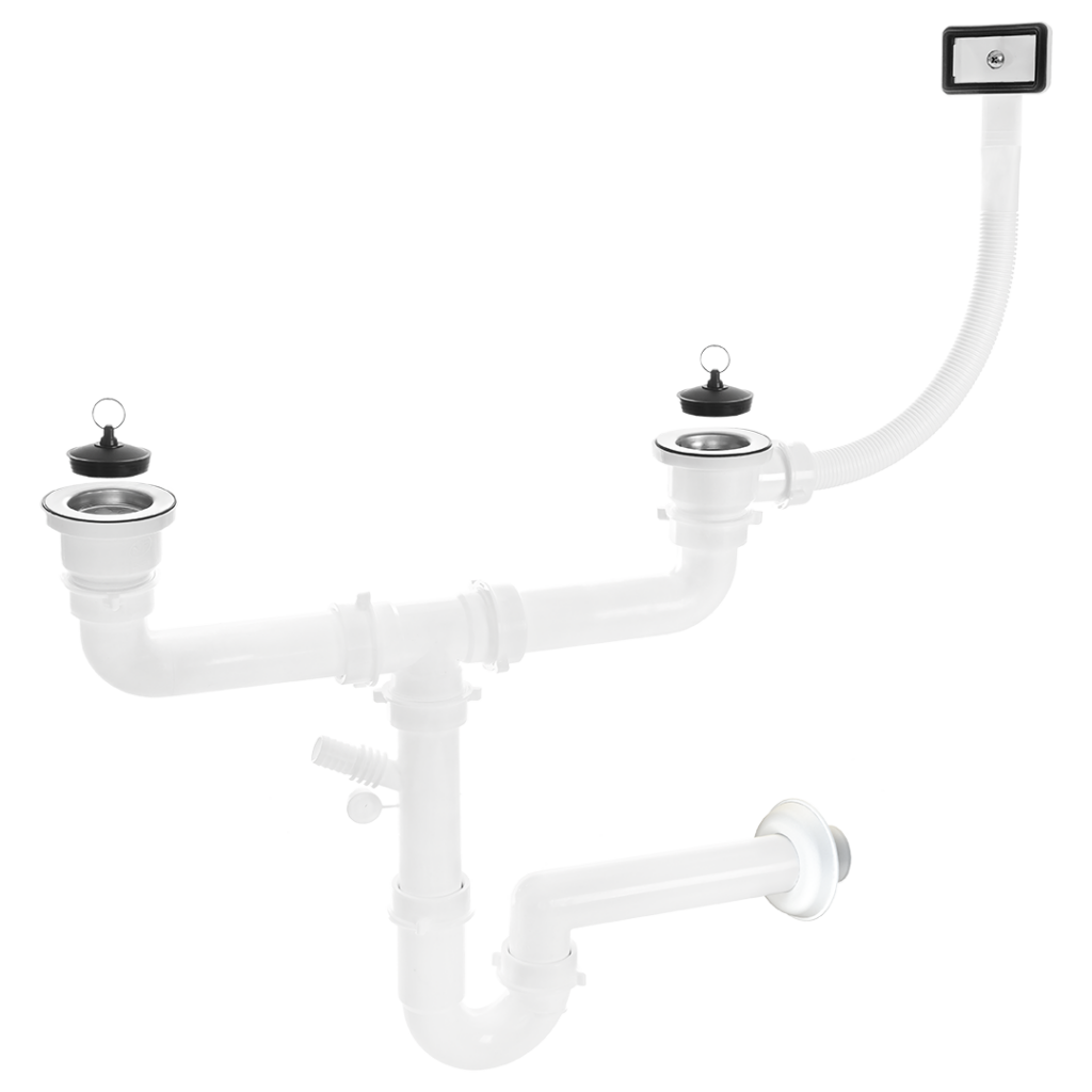 Syfon 2×2″ z przelewem do zlewozmywaka 2-komorowego
