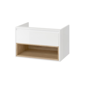 Tuto szafka wisząca 80 cm podumywalkowa 1 szuflada, biały połysk/dąb