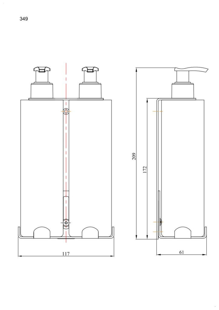 Uchwyt-dozownik mydła w płynie i szamponu 2x300ml ANDEX Technic 349B stal nierdzewna biały