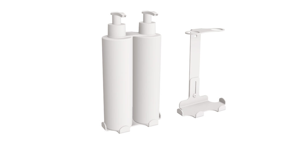 Uchwyt-dozownik mydła w płynie i szamponu 2x300ml ANDEX Technic 349B stal nierdzewna biały