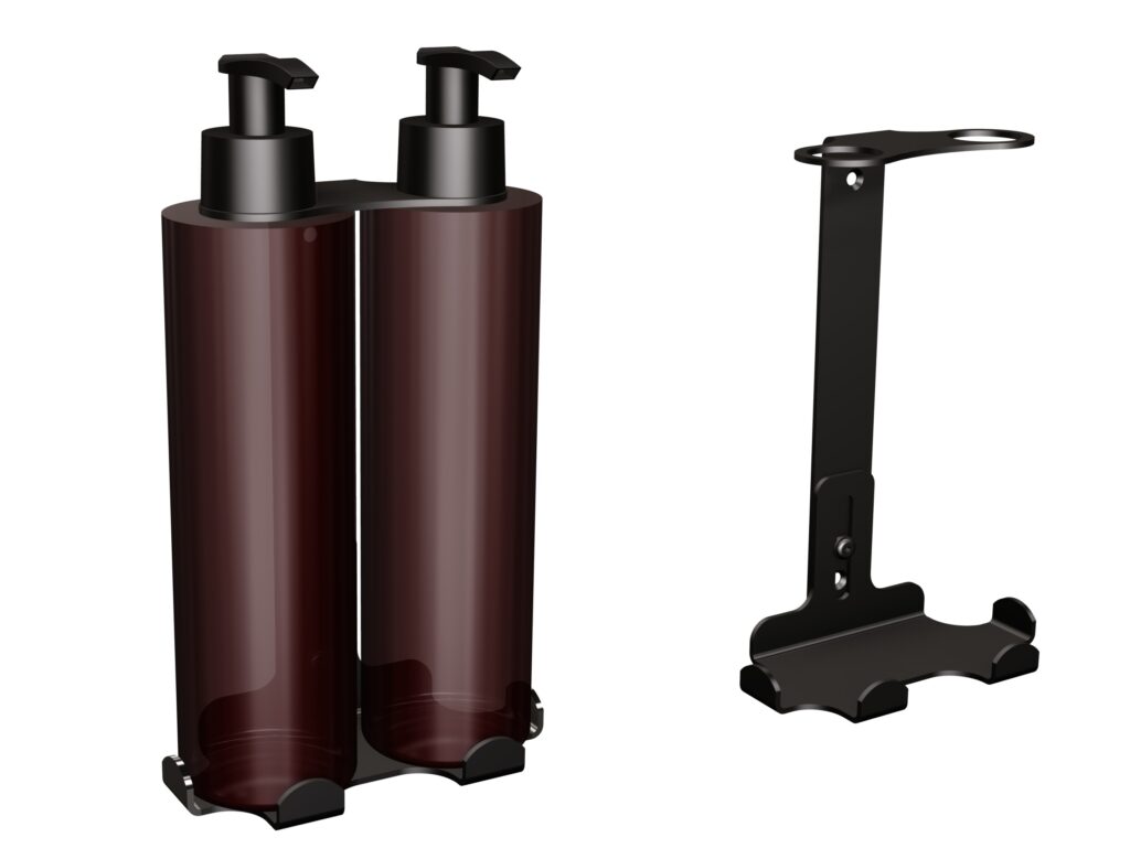 Uchwyt-dozownik mydła w płynie i szamponu 2x300ml ANDEX Technic 349NG stal nierdzewna czarny