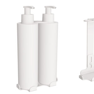 Uchwyt-dozownik mydła w płynie i szamponu samoprzylepny 2x300ml ANDEX Technic 387B stal nierdzewna biały