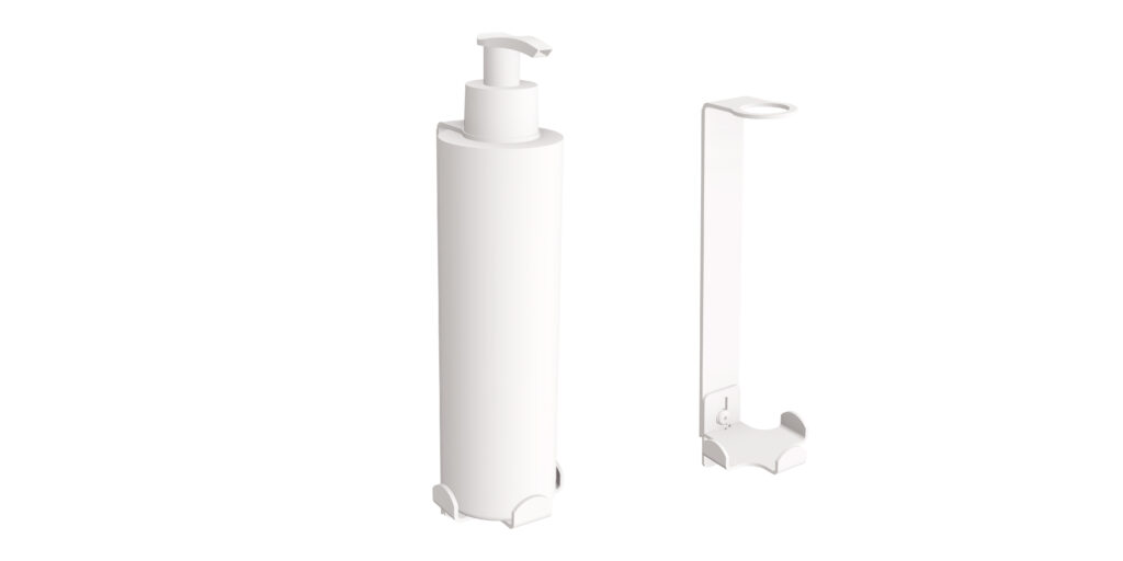 Uchwyt-dozownik mydła w płynie samoprzylepny 300ml ANDEX Technic 386B stal nierdzewna biały