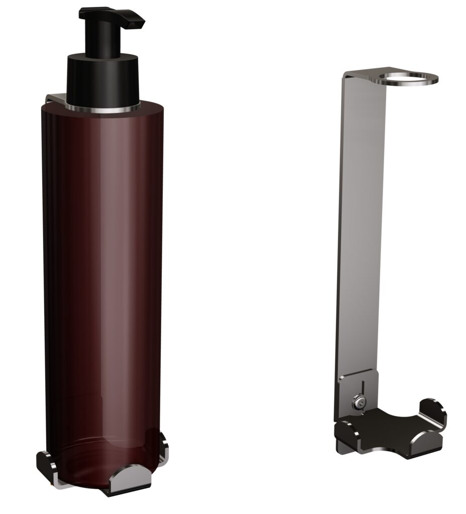 Uchwyt-dozownik mydła w płynie samoprzylepny 300ml ANDEX Technic 386SG stal nierdzewna polerowana