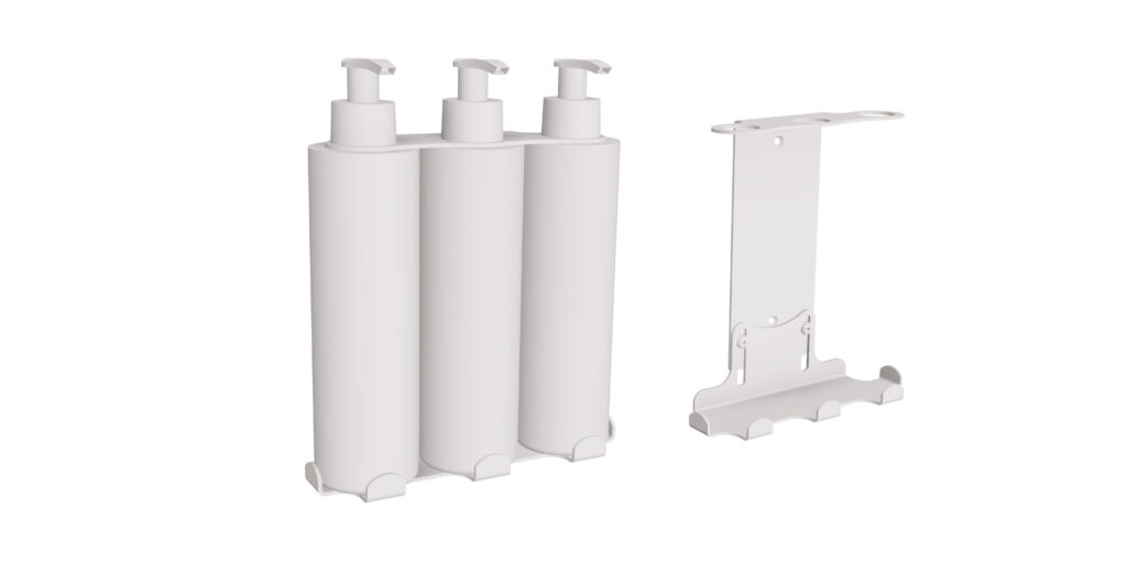 Uchwyt-dozownik mydła w płynie, szamponu, i odżywki 3x300ml ANDEX Technic 350B stal nierdzewna biały