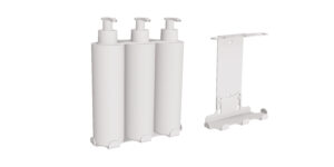 Uchwyt-dozownik mydła w płynie, szamponu, i odżywki 3x300ml ANDEX Technic 350B stal nierdzewna biały