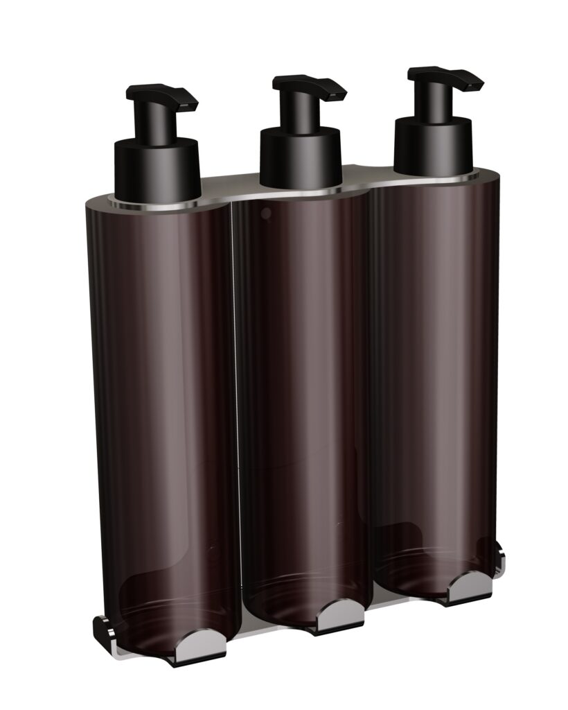 Uchwyt-dozownik mydła w płynie, szamponu, i odżywki 3x300ml ANDEX Technic 350SG stal nierdzewna polerowana