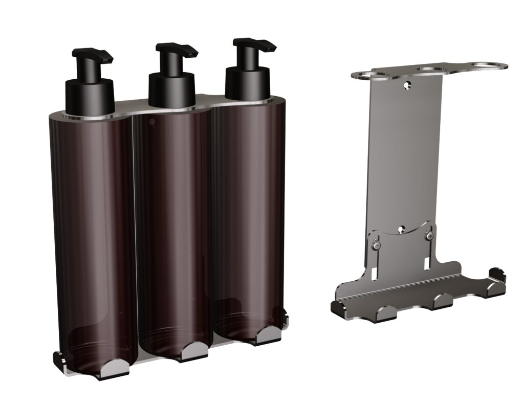 Uchwyt-dozownik mydła w płynie, szamponu, i odżywki 3x300ml ANDEX Technic 350SG stal nierdzewna polerowana