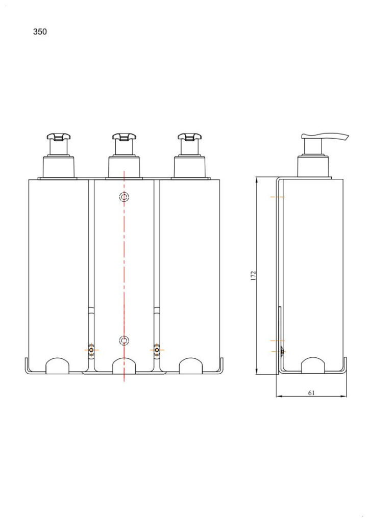 Uchwyt-dozownik mydła w płynie, szamponu, i odżywki 3x300ml ANDEX Technic 350SG stal nierdzewna polerowana