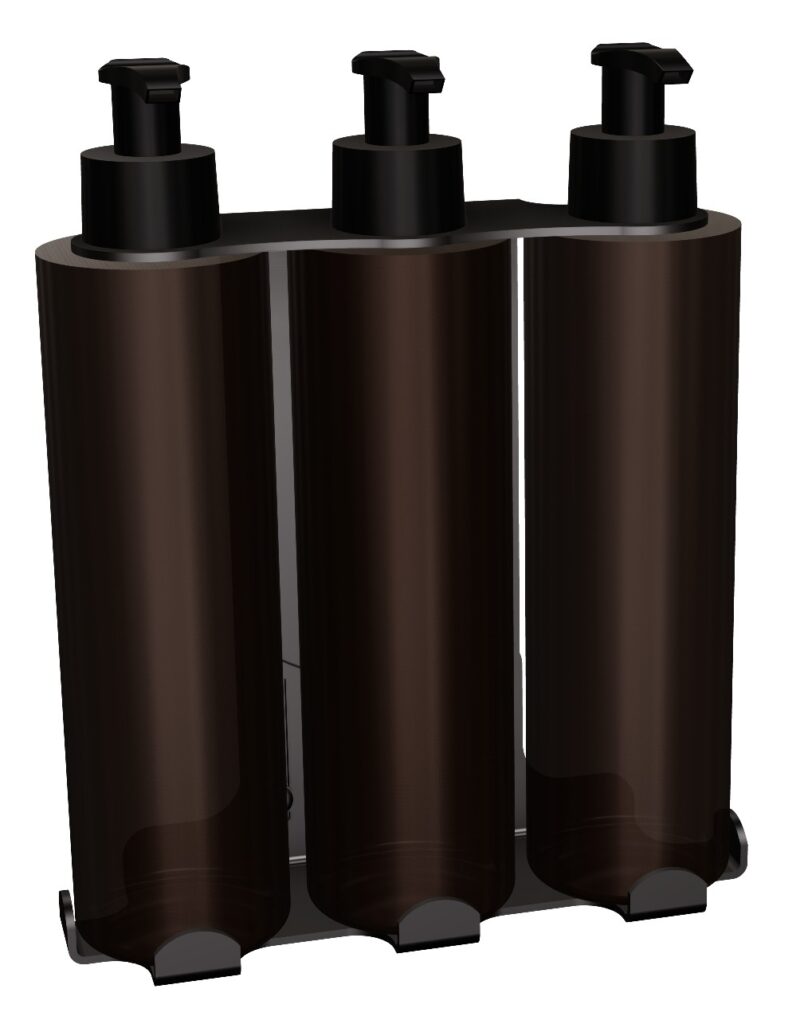 Uchwyt-dozownik mydła w płynie,szamponu, odżywki 3x300ml ANDEX Technic 350NG stal nierdzewna czarny