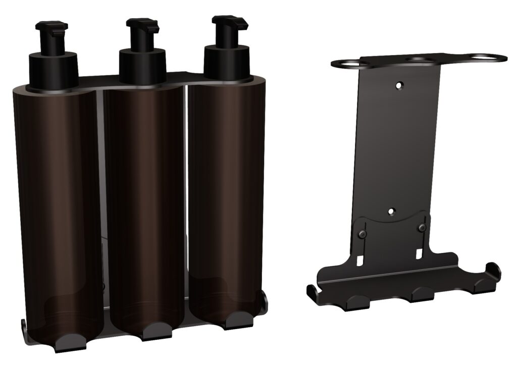 Uchwyt-dozownik mydła w płynie,szamponu, odżywki 3x300ml ANDEX Technic 350NG stal nierdzewna czarny