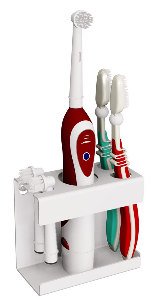 Uchwyt na szczoteczkę elektryczną, dwie końcówki i szczoteczki zwykłe ANDEX Technic 339B stal nierdzewna biały