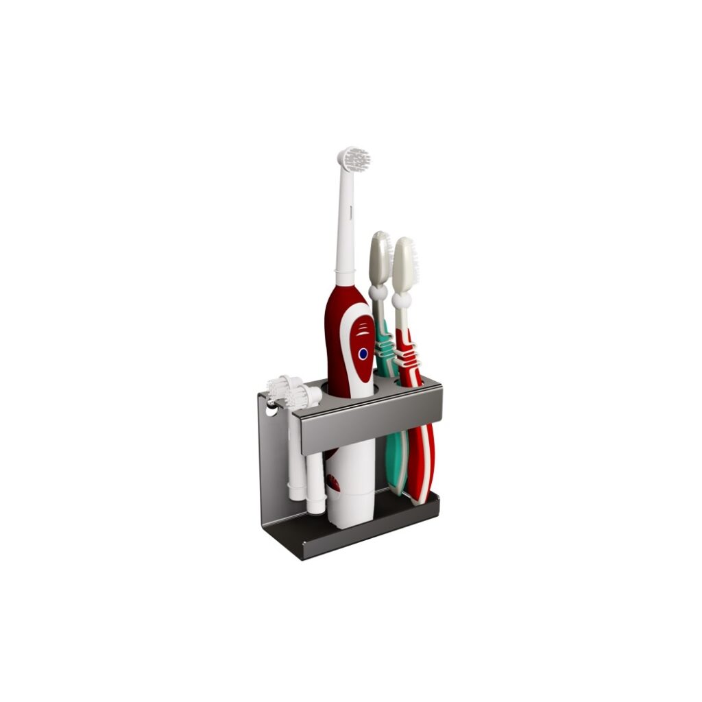 Uchwyt na szczoteczkę elektryczną, dwie końcówki i szczoteczki zwykłe ANDEX Technic 339SG stal nierdzewna polerowana