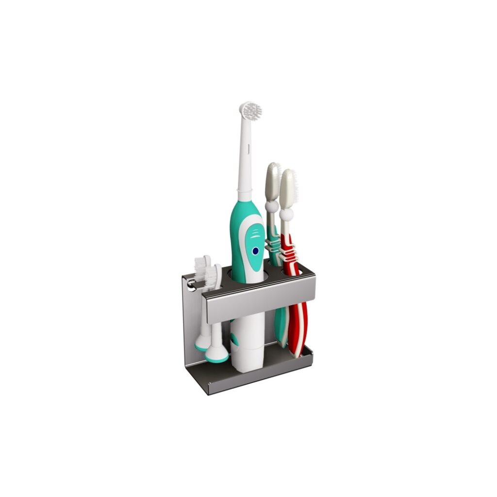 Uchwyt na szczoteczkę elektryczną, dwie końcówki i szczoteczki zwykłe ANDEX Technic 339SG stal nierdzewna polerowana