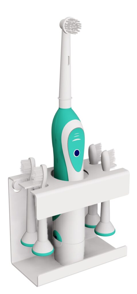 Uchwyt na szczoteczkę elektryczną i cztery końcówki ANDEX Technic 338B stal nierdzewna biały