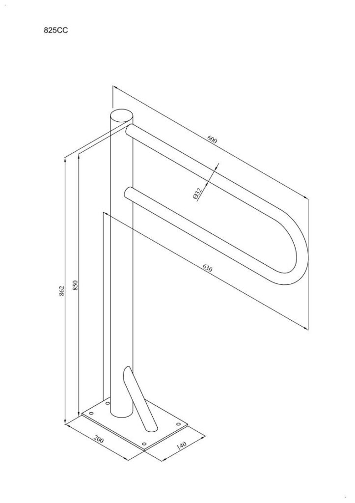 Uchwyt podłogowy stały Ø32 ANDEX Bez Barier 825CC stal nierdzewna polerowana