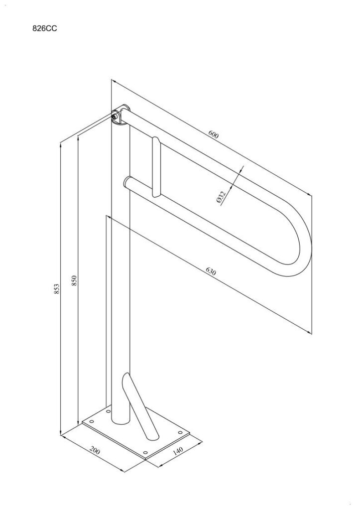 Uchwyt podłogowy uchylny Ø32 ANDEX Bez Barier 826CC stal nierdzewna polerowana