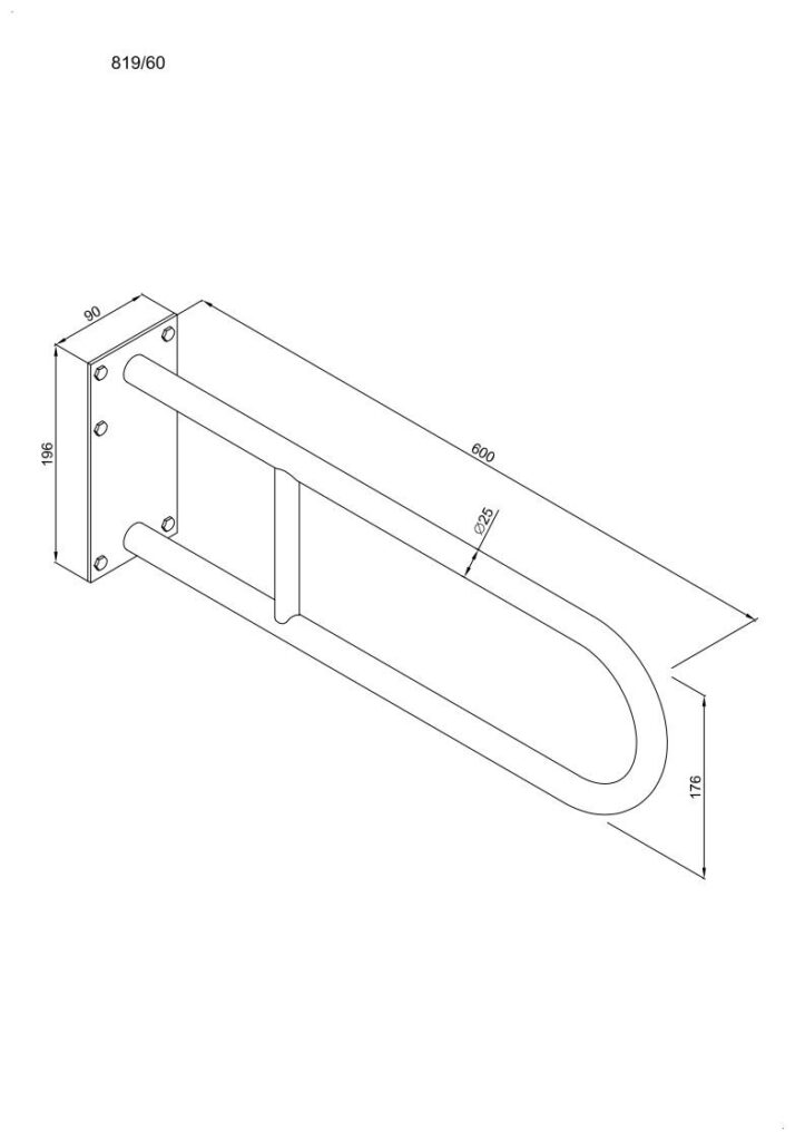 Uchwyt półokrągły stały 60cm z płytą ANDEX Bez Barier 819CC stal nierdzewna polerowana