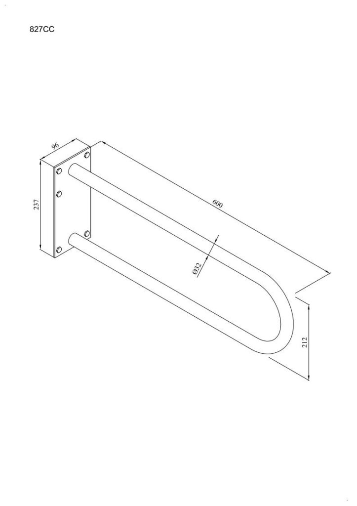 Uchwyt półokrągły stały 60cm z płytą Ø32 ANDEX Bez Barier 827NG stal nierdzewna czarny