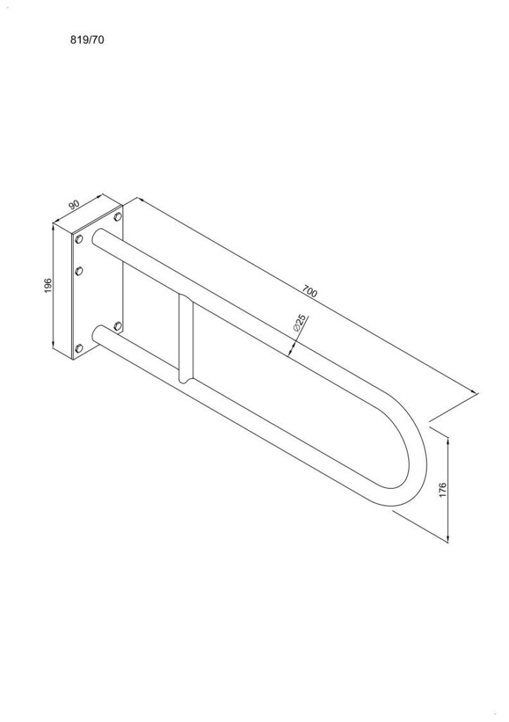 Uchwyt półokrągły stały 70cm z płytą ANDEX Bez Barier 819/70B stal nierdzewna biały