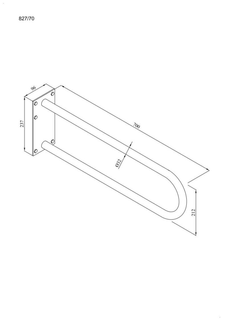 Uchwyt półokrągły stały 70cm z płytą Ø32 ANDEX Bez Barier 827/70CC stal nierdzewna polerowana