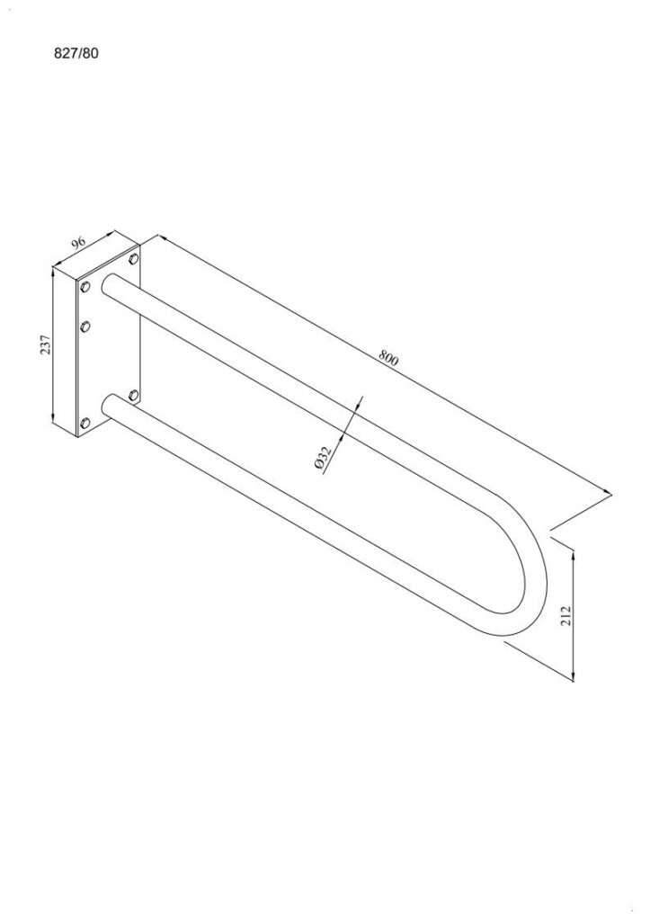 Uchwyt półokrągły stały 80cm z płytą Ø32 ANDEX Bez Barier 827/80CC stal nierdzewna polerowana