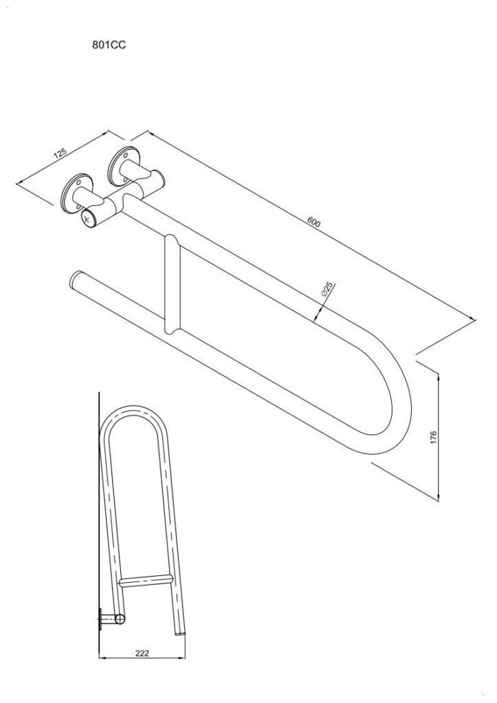 Uchwyt półokrągły uchylny 60cm ANDEX Bez Barier 801NG stal nierdzewna czarny