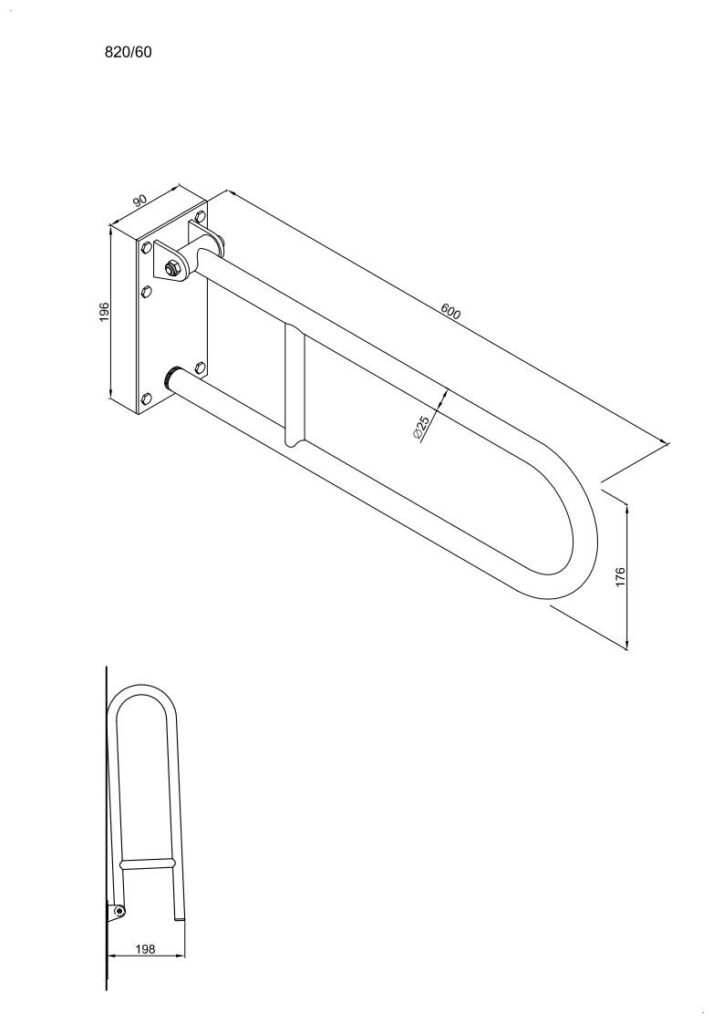 Uchwyt półokrągły uchylny 60cm z płytą ANDEX Bez Barier 820B stal nierdzewna biały