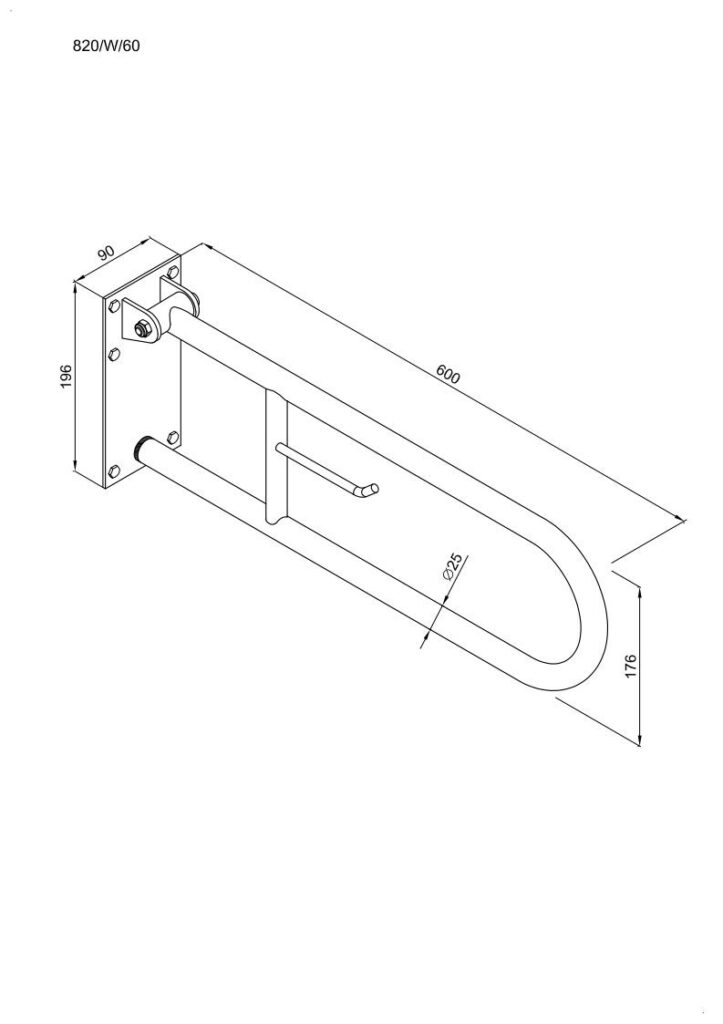 Uchwyt półokrągły uchylny 60cm z płytą i wieszakiem na papier ANDEX Bez Barier 820/W/B stan nierdzewna biały