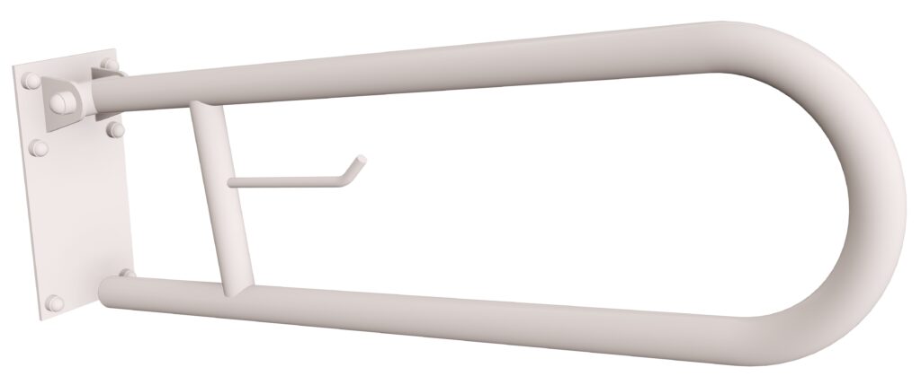 Uchwyt półokrągły uchylny 60cm z płytą i wieszakiem na papier ANDEX Bez Barier 820/W/B stan nierdzewna biały