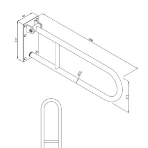 Uchwyt półokrągły uchylny 60cm z płytą Ø32 ANDEX Bez Barier 828NG stal nierdzewna czarny