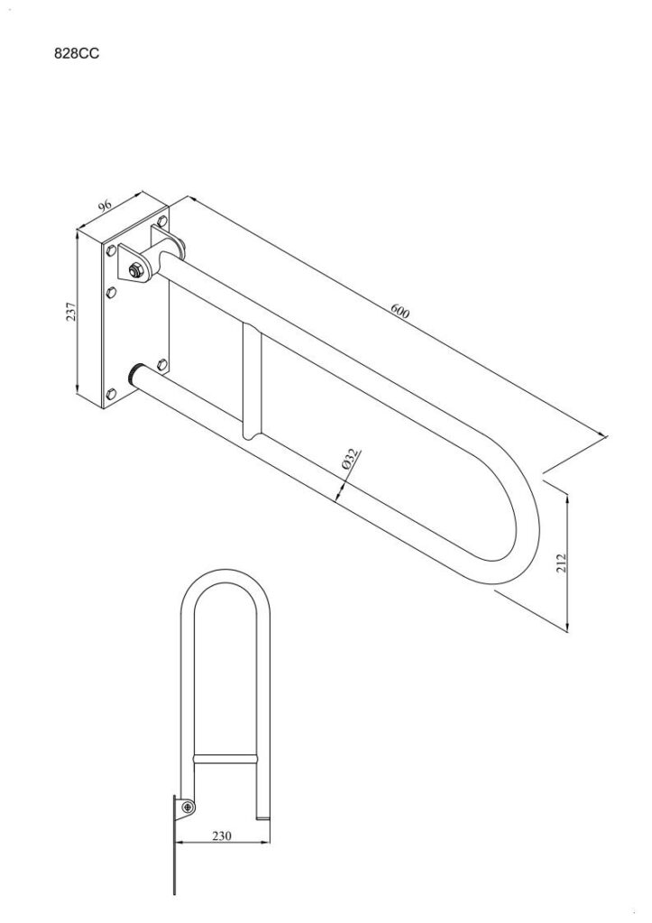 Uchwyt półokrągły uchylny 60cm z płytą Ø32 ANDEX Bez Barier 828NG stal nierdzewna czarny