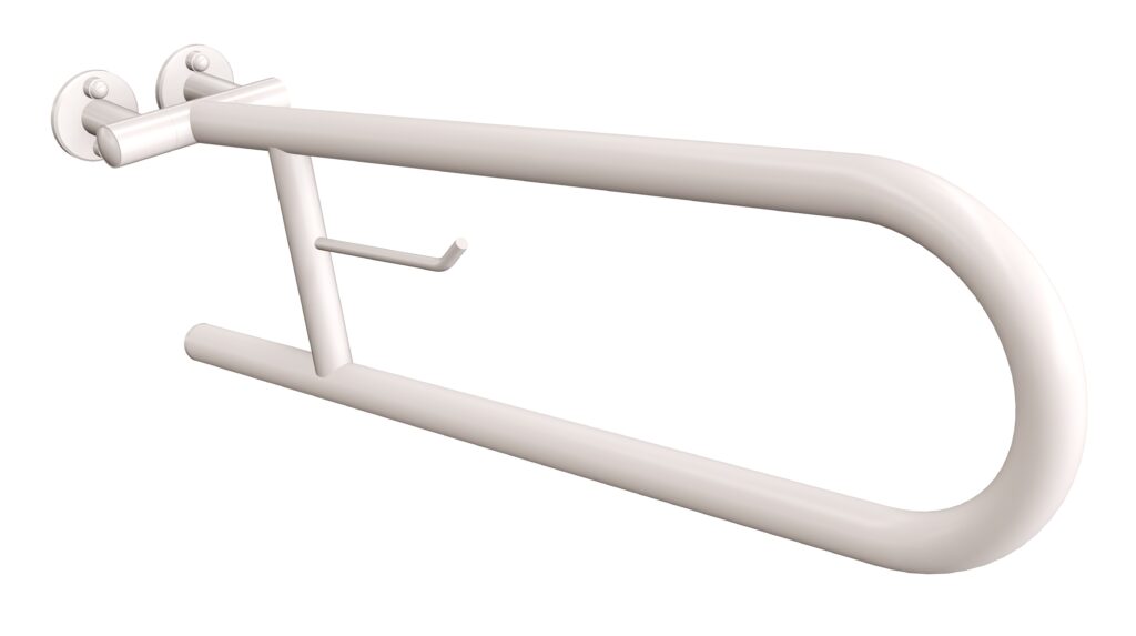 Uchwyt półokrągły uchylny 60cm z wieszakiem na papier ANDEX Bez Barier 801/W/B stal nierdzewna biały