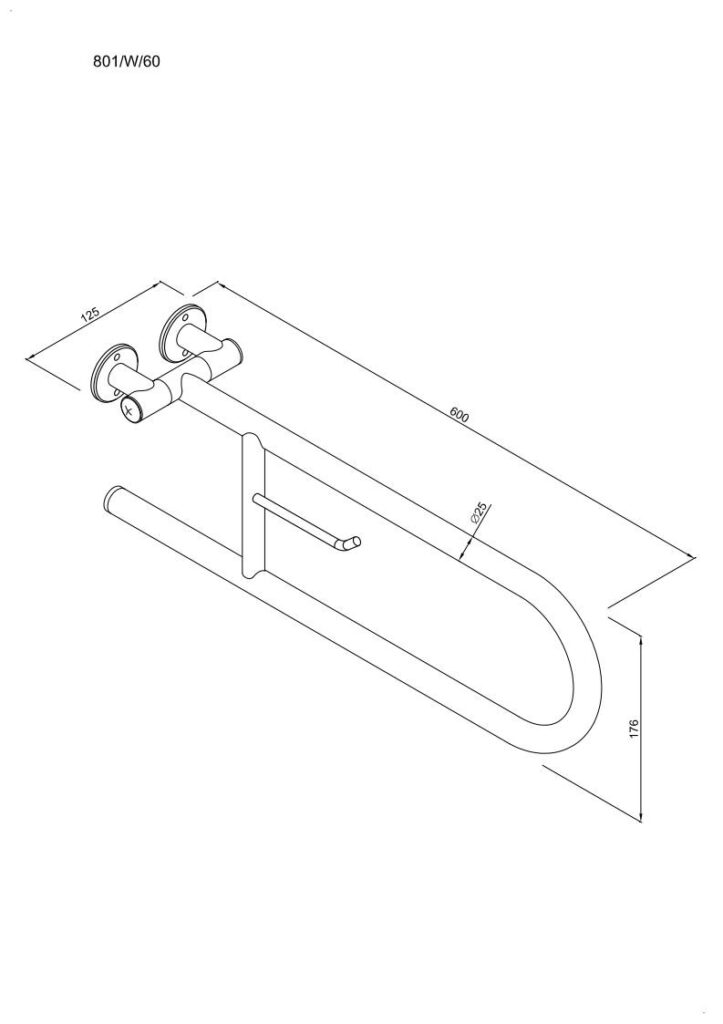 Uchwyt półokrągły uchylny 60cm z wieszakiem na papier ANDEX Bez Barier 801/W/NG stal nierdzewna czarny