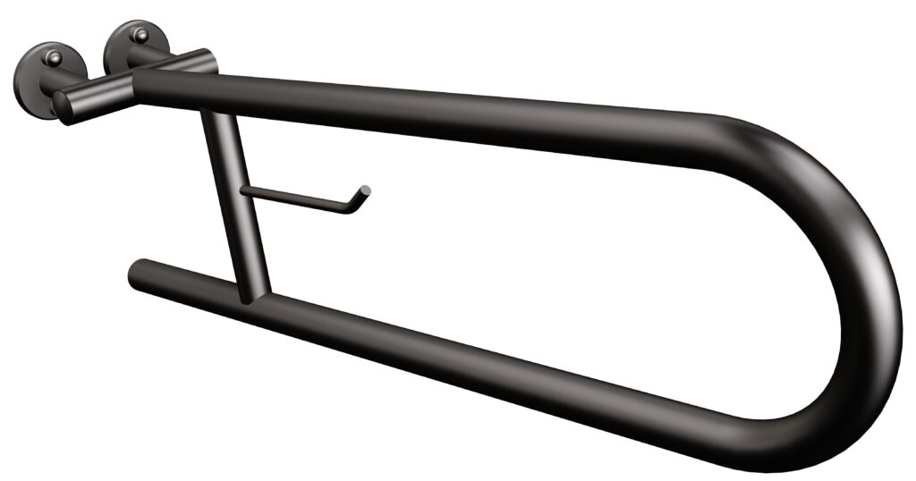 Uchwyt półokrągły uchylny 60cm z wieszakiem na papier ANDEX Bez Barier 801/W/NG stal nierdzewna czarny