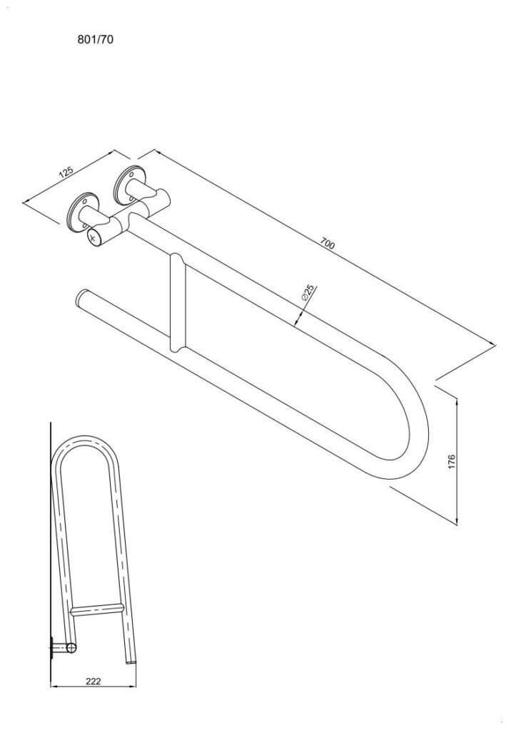 Uchwyt półokrągły uchylny 70cm ANDEX Bez Barier 801/70B stal nierdzewna biały