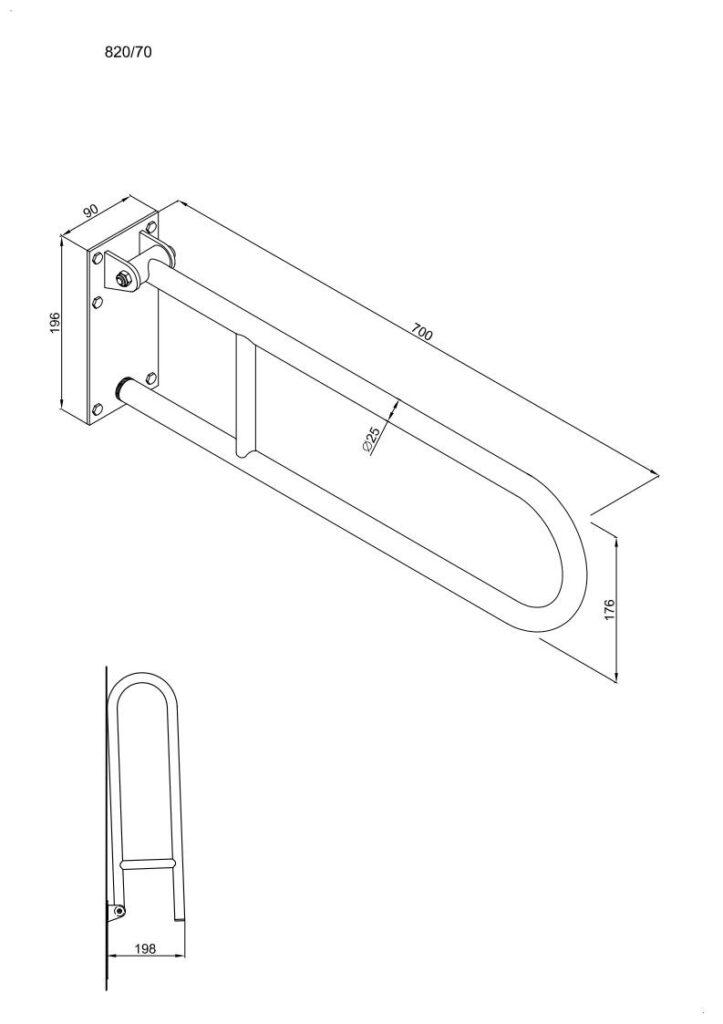 Uchwyt półokrągły uchylny 70cm z płytą ANDEX Bez Barier 820/70CC stal nierdzewna polerowana