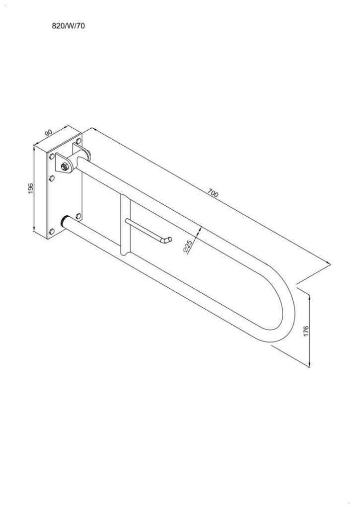 Uchwyt półokrągły uchylny 70cm z płytą i wieszakiem na papier ANDEX Bez Barier 820/W/70CC stal nierdzewna polerowana