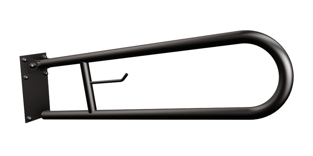 Uchwyt półokrągły uchylny 70cm z płytą i wieszakiem na papier ANDEX Bez Barier 820/W/70NG stal nierdzewna czarny