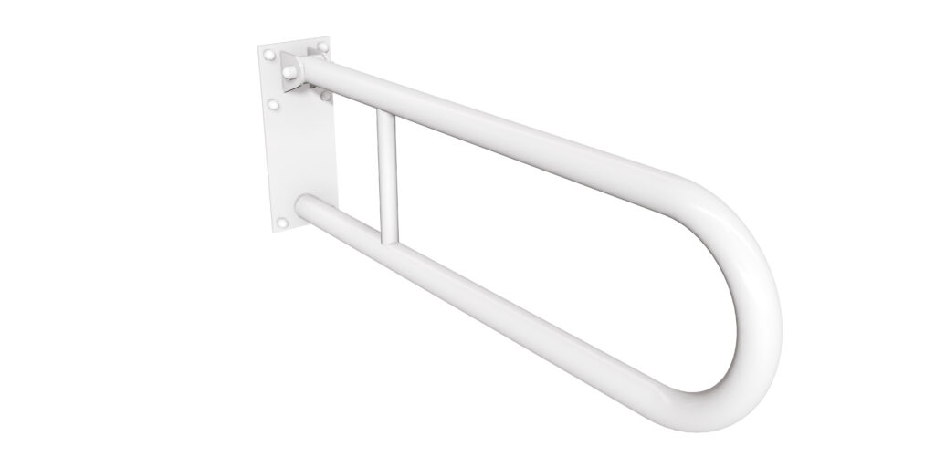 Uchwyt półokrągły uchylny 70cm z płytą Ø32 ANDEX Bez Barier 828/70B stal nierdzewna biały