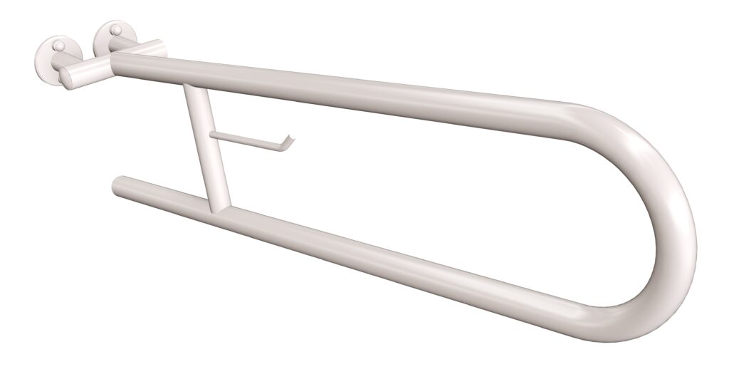 Uchwyt półokrągły uchylny 70cm z wieszakiem na papier ANDEX Bez Barier 801/W/70B stal nierdzewna biały